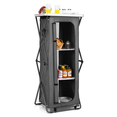 Folding Camping Storage Cabinet, Pop Up Outdoor Camping Kitchen Station with Large 3 - Tier Storage OrganizerQuantumX Chargers