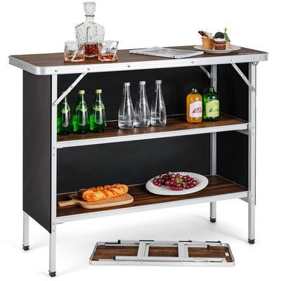 Folding Camping Table, Aluminum Portable Pop - Up Bar Table with 2 - Tier Storage ShelvesQuantumX Chargers
