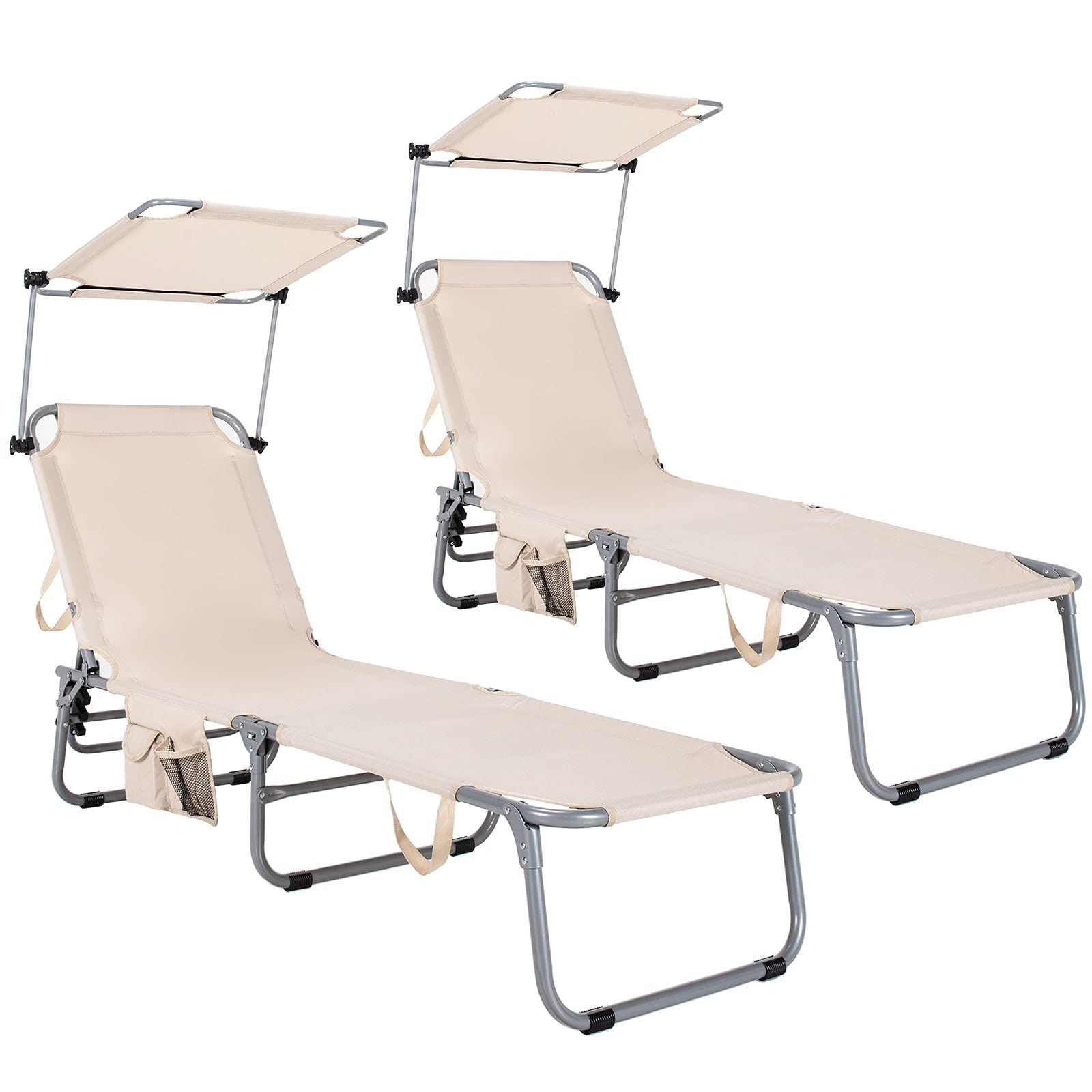 Folding Lounge Chair w/Shade Canopy and Storage PocketQuantumX Chargers