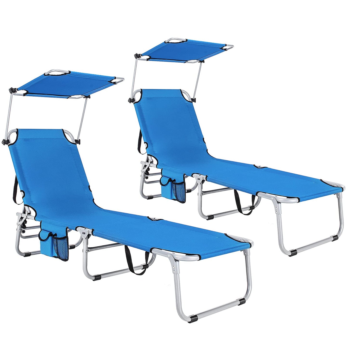 Folding Lounge Chair w/Shade Canopy and Storage PocketQuantumX Chargers
