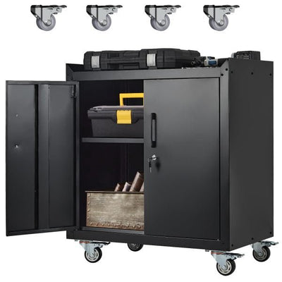 Garage Storage Cabinet with Wheels, 2 Door Tool Cabinet with Adjustable Shelves, Metal Lockable Tool Cabinet, Rolling Tool Chest for Home, 34 H x 30.3 L x 18 W, Assembly RequiredQuantumX Chargers