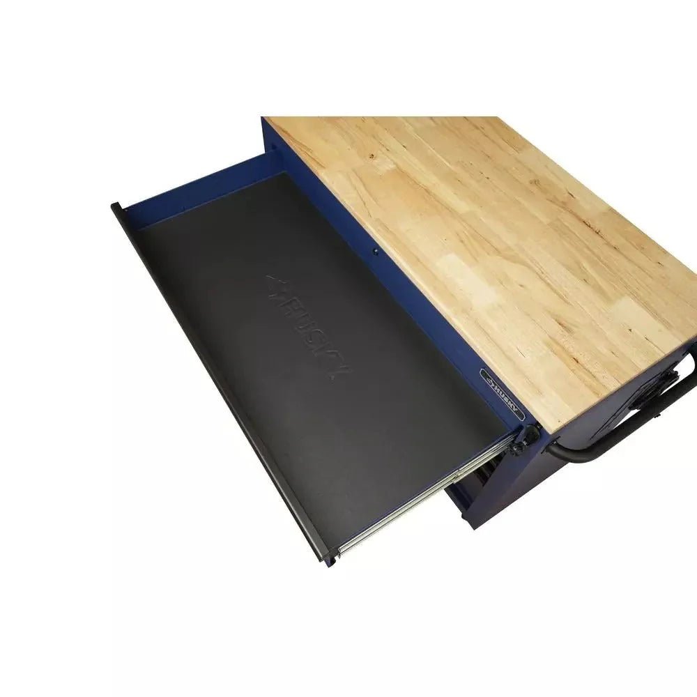 Heavy - Duty 52 in. 9 - Drawer Mobile Workbench with Adjustable - Height Solid Wood Top in Matte BlueQuantumX Chargers