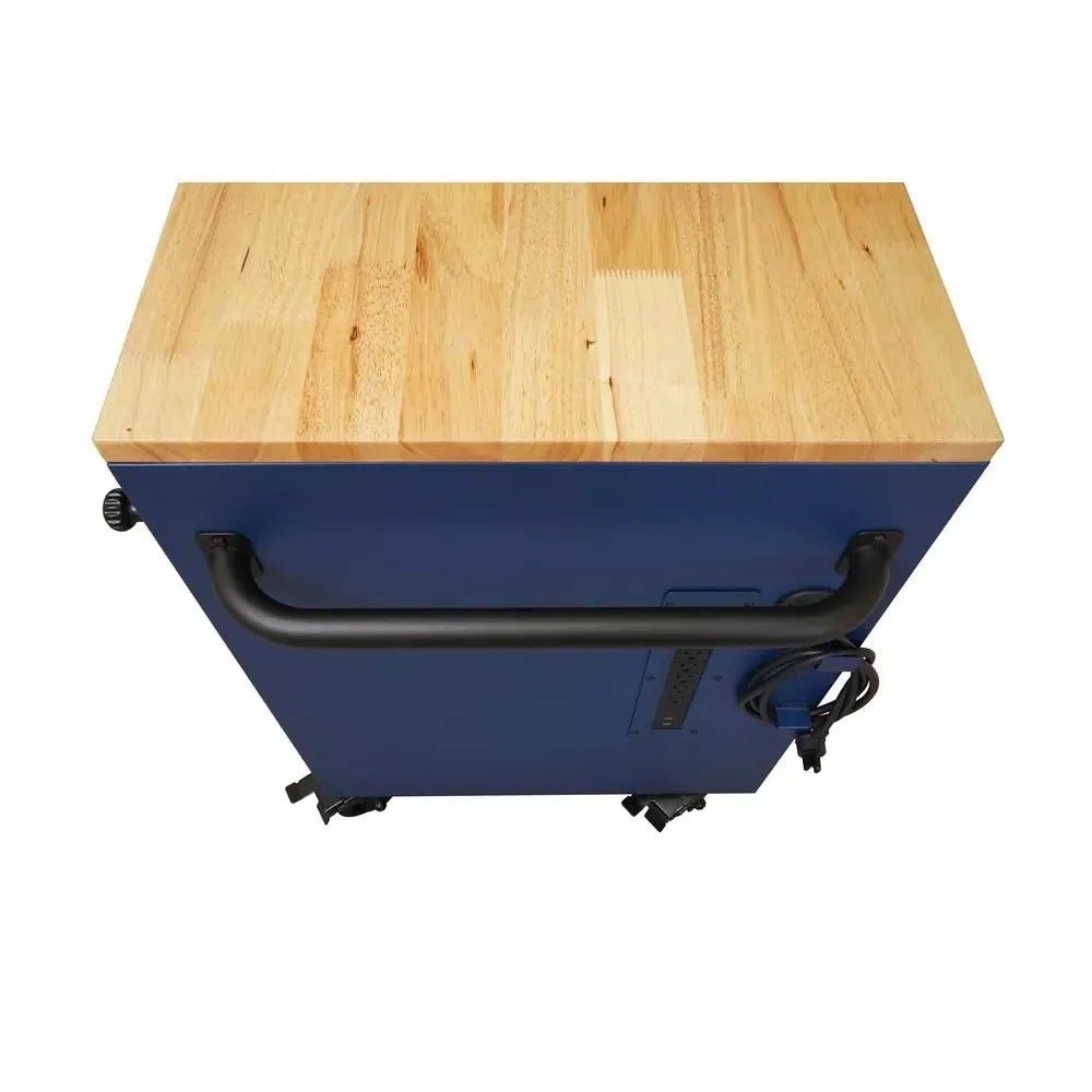 Heavy - Duty 52 in. 9 - Drawer Mobile Workbench with Adjustable - Height Solid Wood Top in Matte BlueQuantumX Chargers