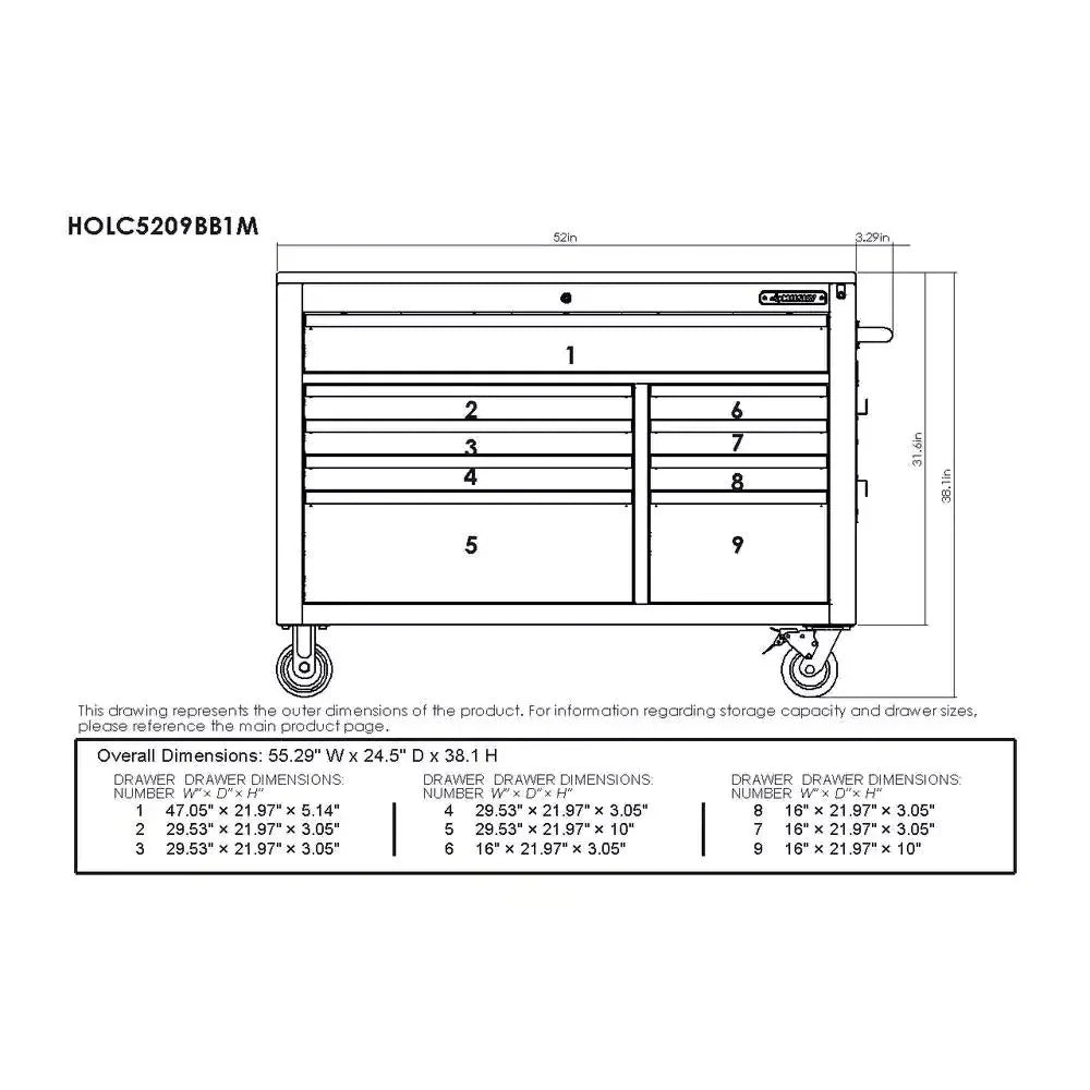 Heavy - Duty 52 in. 9 - Drawer Mobile Workbench with Adjustable - Height Solid Wood Top in Matte BlueQuantumX Chargers