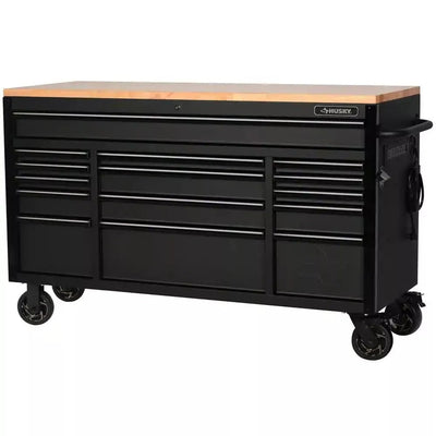 Heavy Duty 61 in. W x 23 in. D 15 - Drawer Mobile Workbench with Solid Wood TopQuantumX Chargers