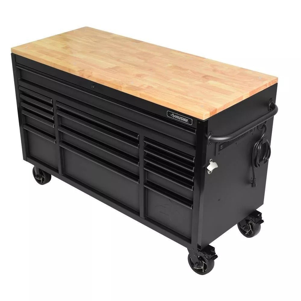 Heavy Duty 61 in. W x 23 in. D 15 - Drawer Mobile Workbench with Solid Wood TopQuantumX Chargers