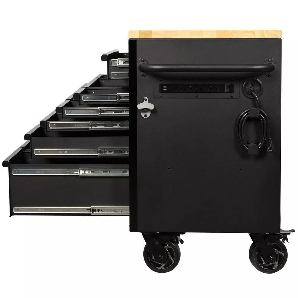 Heavy Duty 61 in. W x 23 in. D 15 - Drawer Mobile Workbench with Solid Wood TopQuantumX Chargers