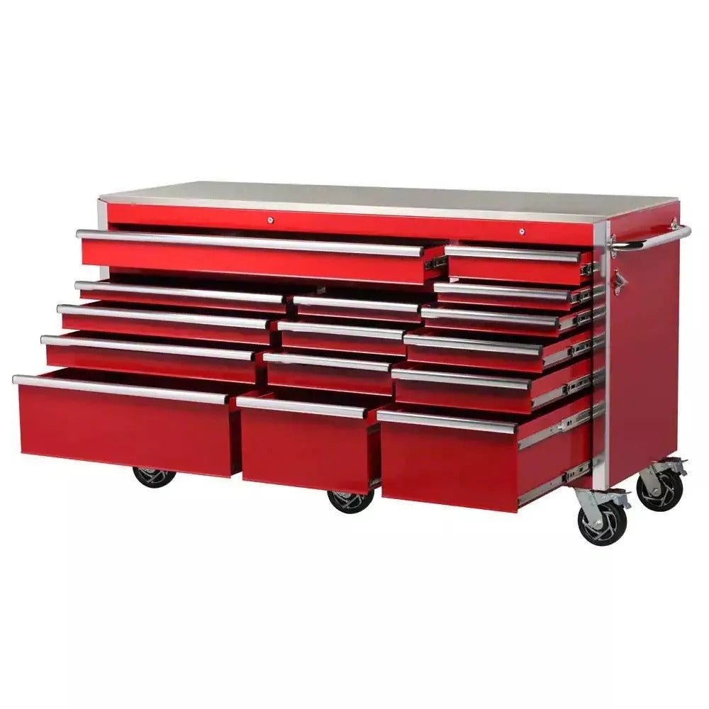 Heavy - Duty 72 in. W x 24 in. D 15 - Drawer Tool Chest Mobile Workbench with Stainless Steel Top and Dual Locks in RedQuantumX Chargers