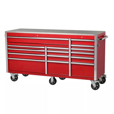 Heavy - Duty 72 in. W x 24 in. D 15 - Drawer Tool Chest Mobile Workbench with Stainless Steel Top and Dual Locks in RedQuantumX Chargers