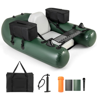 Inflatable Float Tube, Fishing Belly Boat with Fish Ruler, 2 Detachable Storage Bags, Pump, Carry BagQuantumX Chargers