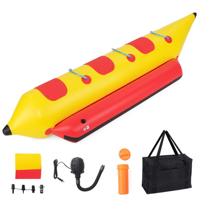 Inflatable Towable Tubes for Boating, 1 - 3 Rider Hot Dog Tube w/Electric Air Pump, Carrying BagQuantumX Chargers
