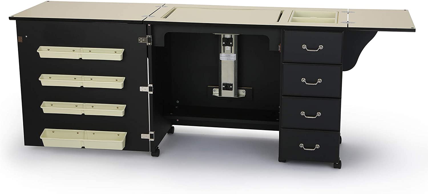 Jean Sewing Cabinet for Sturdy Sewing, Cutting, Quilting, and Crafting with Storage and Airlift, Black FinishQuantumX Chargers