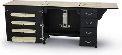 Jean Sewing Cabinet for Sturdy Sewing, Cutting, Quilting, and Crafting with Storage and Airlift, Black FinishQuantumX Chargers