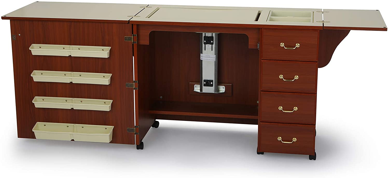 Jean Sewing Cabinet for Sturdy Sewing, Cutting, Quilting, and Crafting with Storage and Airlift, Black FinishQuantumX Chargers