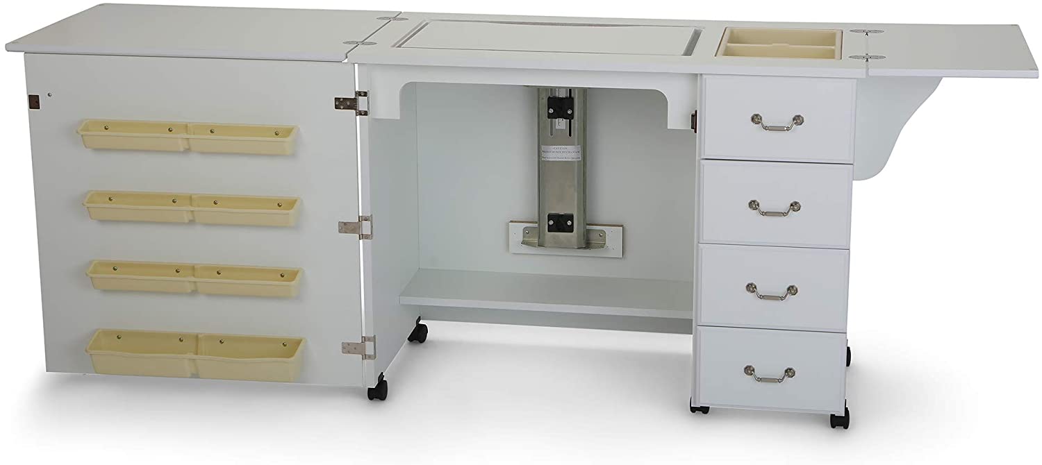 Jean Sewing Cabinet for Sturdy Sewing, Cutting, Quilting, and Crafting with Storage and Airlift, Black FinishQuantumX Chargers