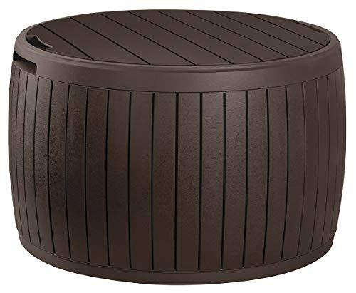 Keter Circa 37 Gallon Round Deck Box, Patio Table for Outdoor Cushion Storage, BrownQuantumX Chargers