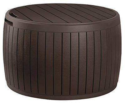 Keter Circa 37 Gallon Round Deck Box, Patio Table for Outdoor Cushion Storage, BrownQuantumX Chargers