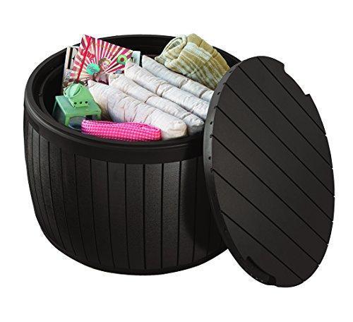 Keter Circa 37 Gallon Round Deck Box, Patio Table for Outdoor Cushion Storage, BrownQuantumX Chargers