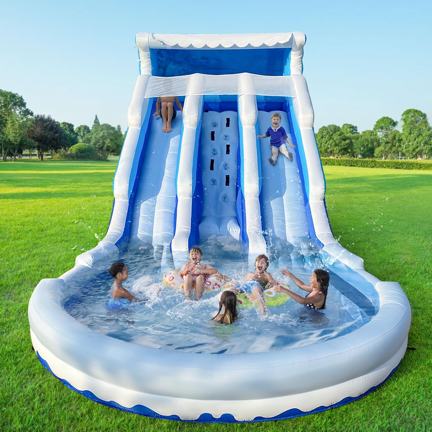 Large Inflatable Water Slide Swimming Pool Play Center, Commercial Grade Lightweight Premium Water Slide Bounce House 20.6x9.5x9.3Ft for Kids and Adults (with Blower)QuantumX Chargers
