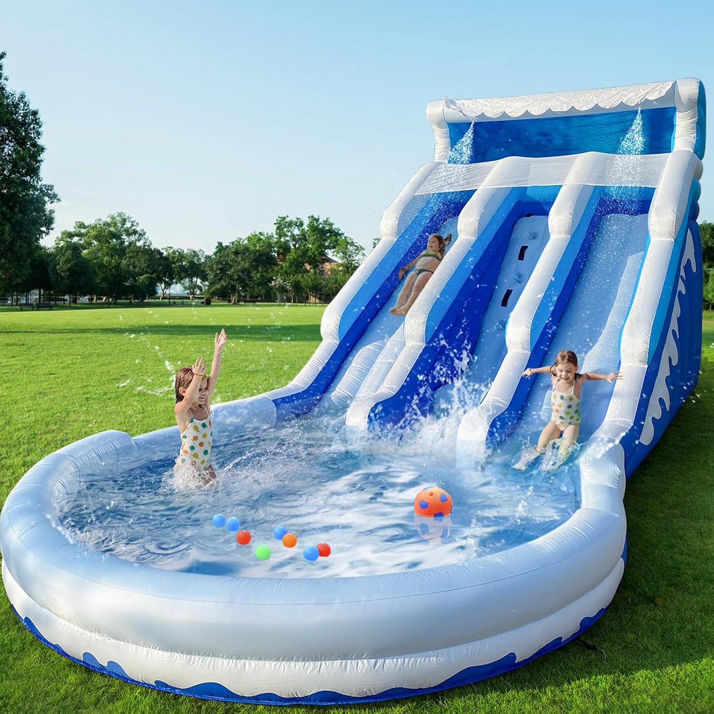 Large Inflatable Water Slide Swimming Pool Play Center, Commercial Grade Lightweight Premium Water Slide Bounce House 20.6x9.5x9.3Ft for Kids and Adults (with Blower)QuantumX Chargers