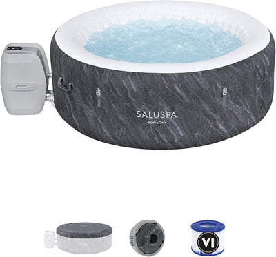 Large Round 2 to 4 Person Inflatable Hot Tub Portable Outdoor Spa with 120 AirJets and EnergySense Cover. GreyQuantumX Chargers