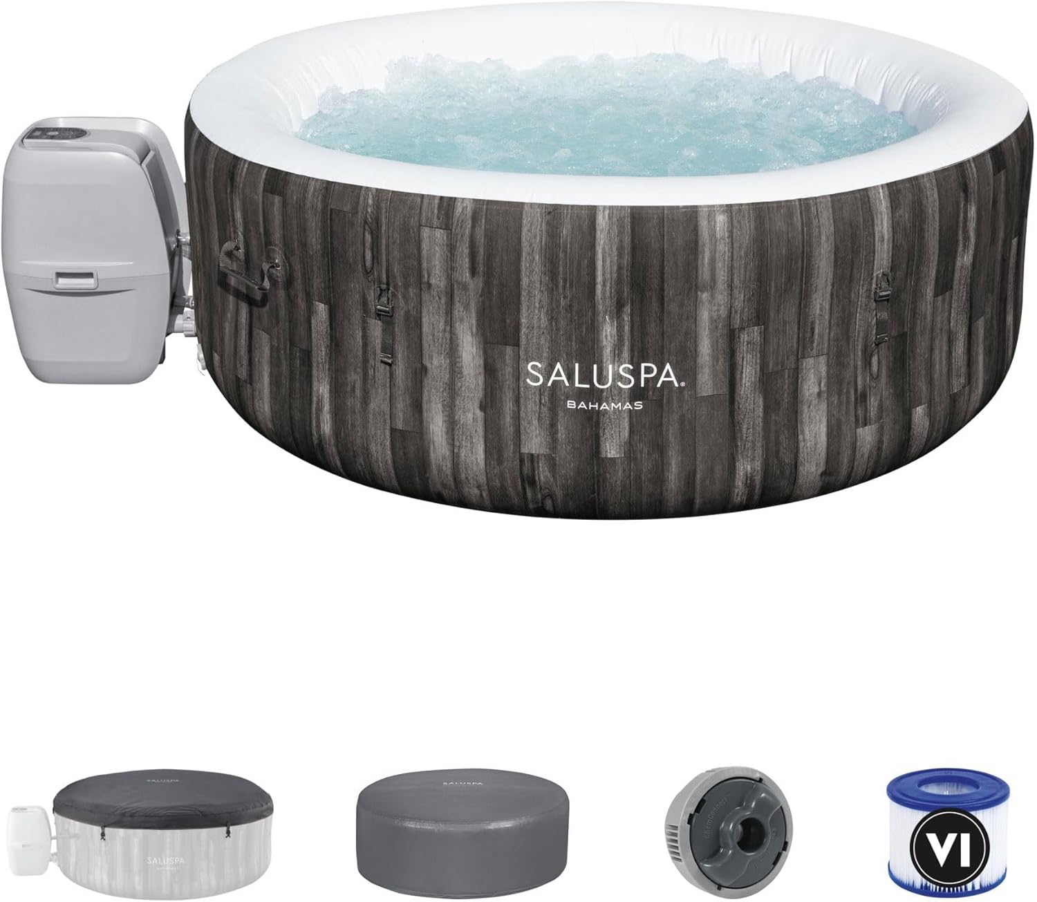 Large Round 2 to 4 Person Inflatable Hot Tub Portable Outdoor Spa with 120 AirJets and EnergySense Cover. GreyQuantumX Chargers