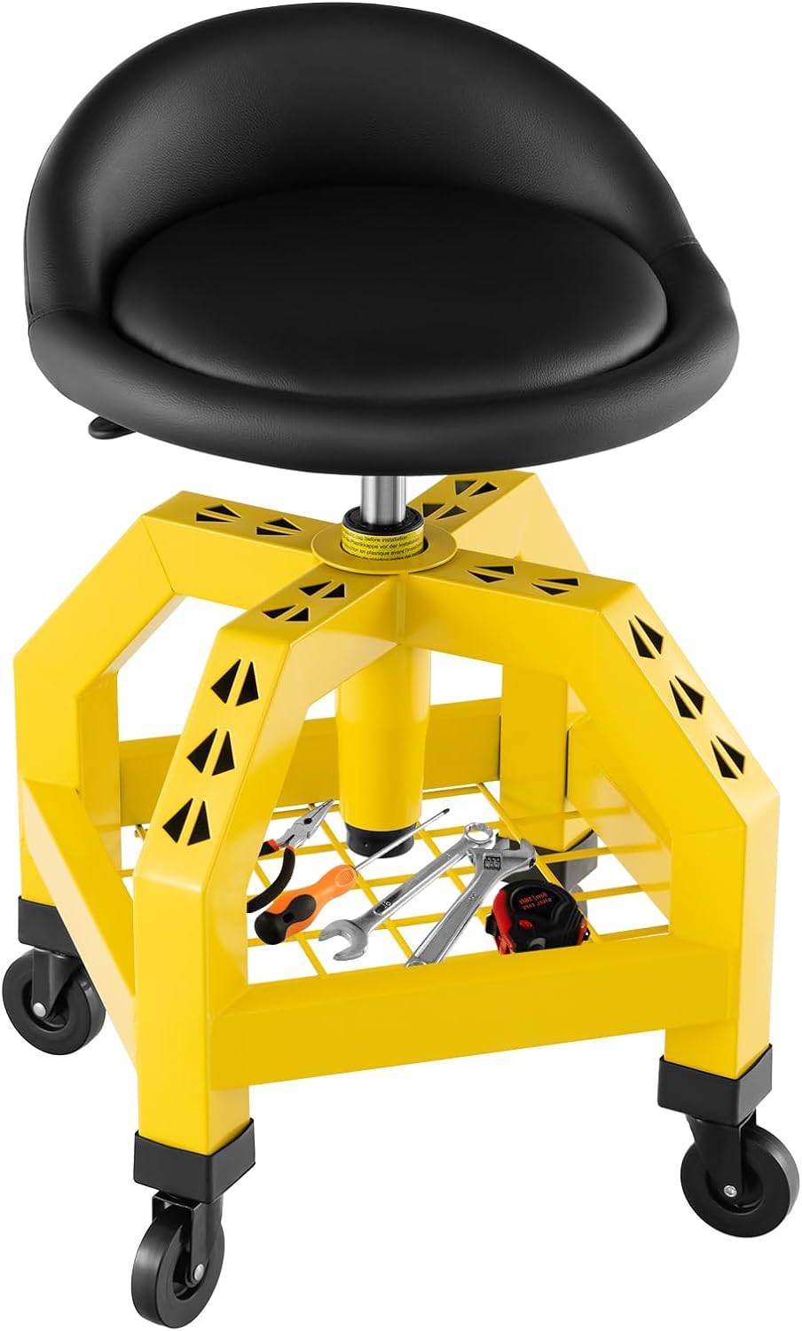 Mechanic Stool with Wheels, Adjustable Height Swivel Shop Stool Roller Seat with Tool TrayQuantumX Chargers