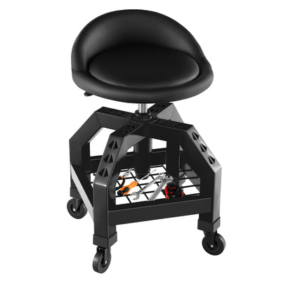 Mechanic Stool with Wheels, Adjustable Height Swivel Shop Stool Roller Seat with Tool TrayQuantumX Chargers
