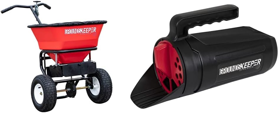 Multi - Purpose Walk Behind Push Spreader Grounds Keeper, 100 Pound Capacity, Multi Use Tool for Grass Seed, Salt, De - Icer, Fertilizer and SeedsQuantumX Chargers