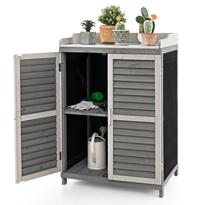 Outdoor Potting Bench Table, Garden Storage Cabinet w/Metal TabletopQuantumX Chargers
