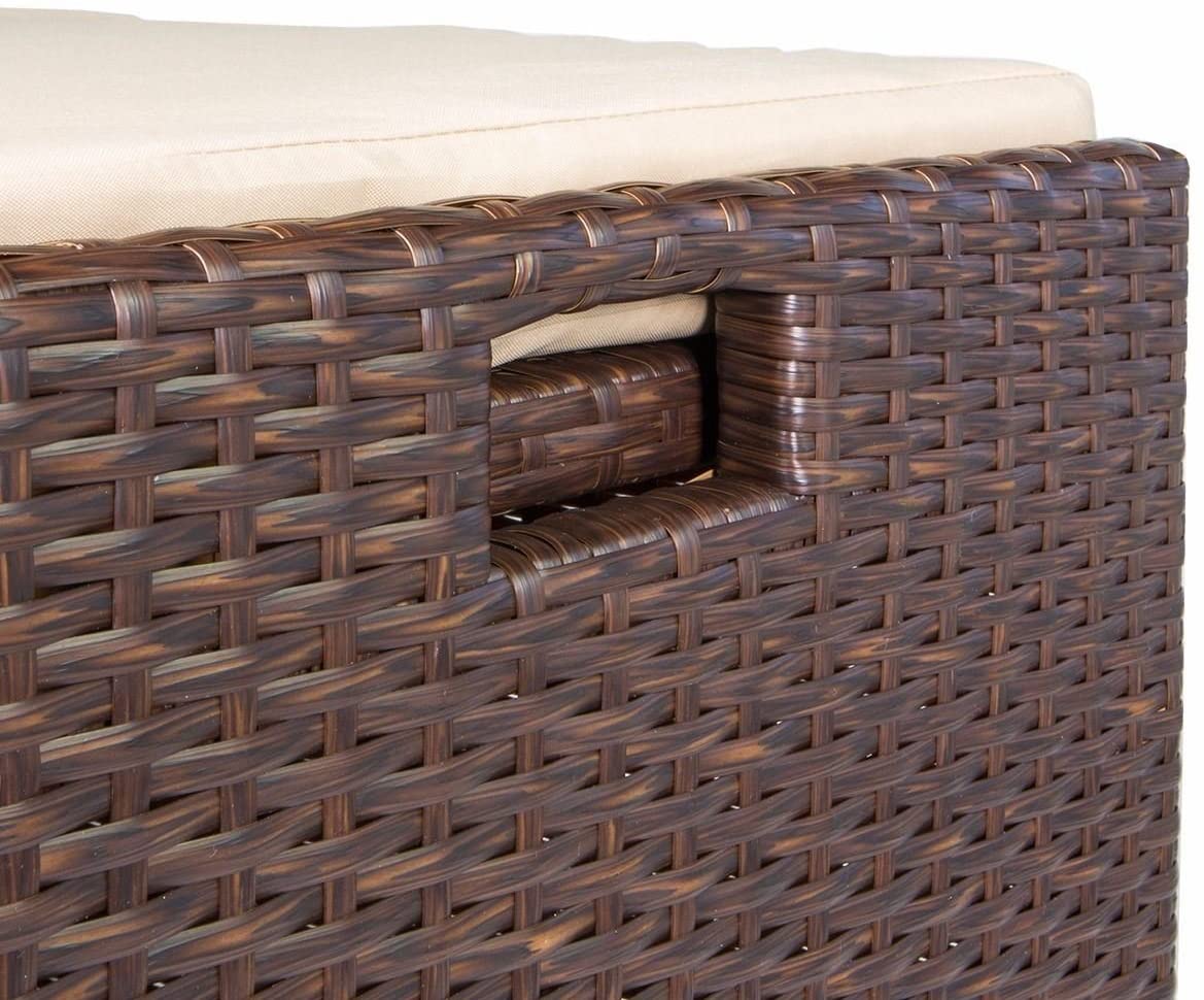 Outdoor Storage Bench Rattan Style Deck Box Wicker Patio Furniture Water Resistance w/Seat Cushion, 60 - Gallon, BrownQuantumX Chargers