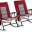 Oversized Folding Rocking Chair, Padded Patio Lounge Rocker w/Metal Frame, Armrests, Side PocketQuantumX Chargers