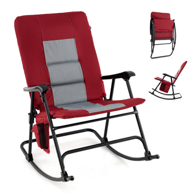 Oversized Folding Rocking Chair, Padded Patio Lounge Rocker w/Metal Frame, Armrests, Side PocketQuantumX Chargers