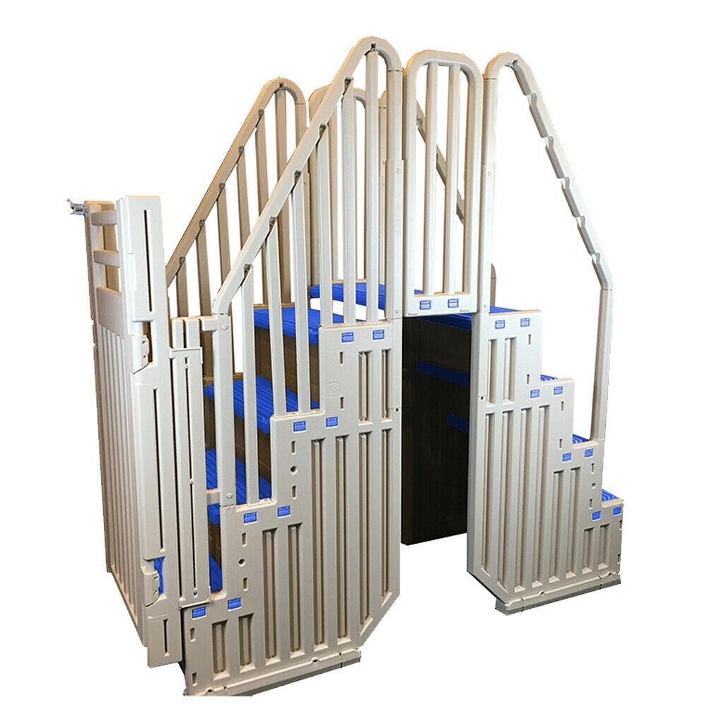 Plastics Above Ground Pool System, Warm Gray, with Blue Steps & ClosureQuantumX Chargers