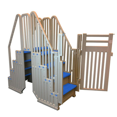 Plastics Above Ground Pool System, Warm Gray, with Blue Steps & ClosureQuantumX Chargers