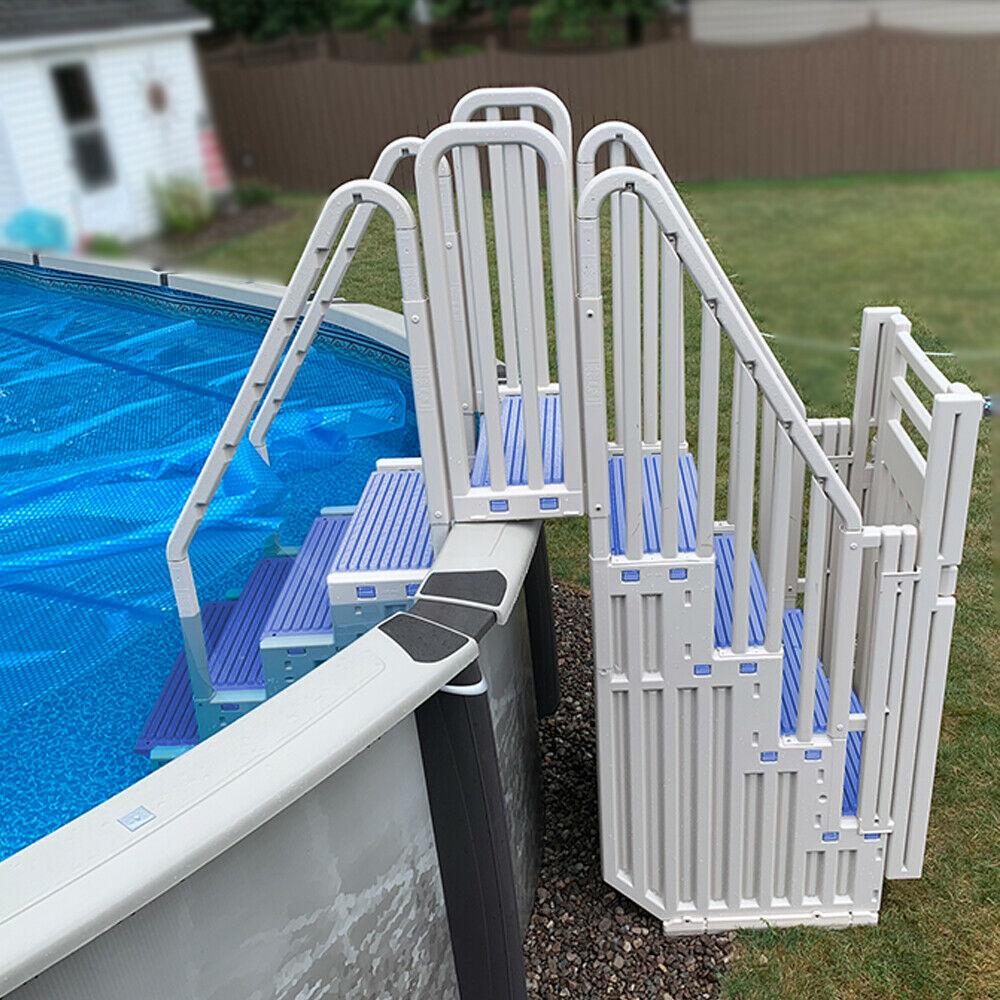 Plastics Above Ground Pool System, Warm Gray, with Blue Steps & ClosureQuantumX Chargers