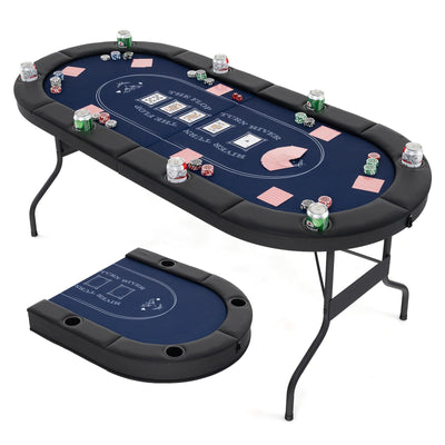 Poker Table Foldable, 8 Players Card Board Game Table w/Deep Metal Cup HoldersQuantumX Chargers
