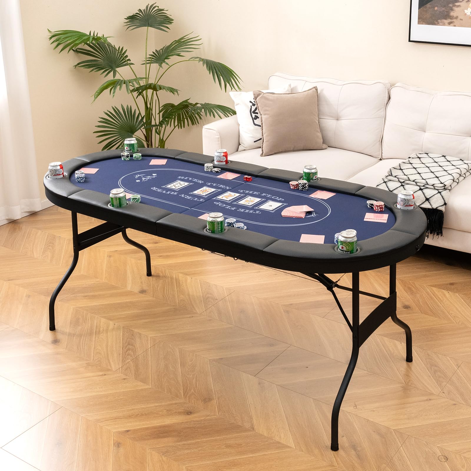 Poker Table Foldable, 8 Players Card Board Game Table w/Deep Metal Cup HoldersQuantumX Chargers
