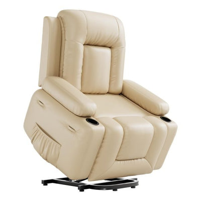 PU Leather Power Lift Recliner Chair With Massage and Heat, Adjustable Furniture for Back, Legs w/ 3 Positions, Usb Port, Side Pocket (Beige, 27 Seat Width+Cup Holders)QuantumX Chargers