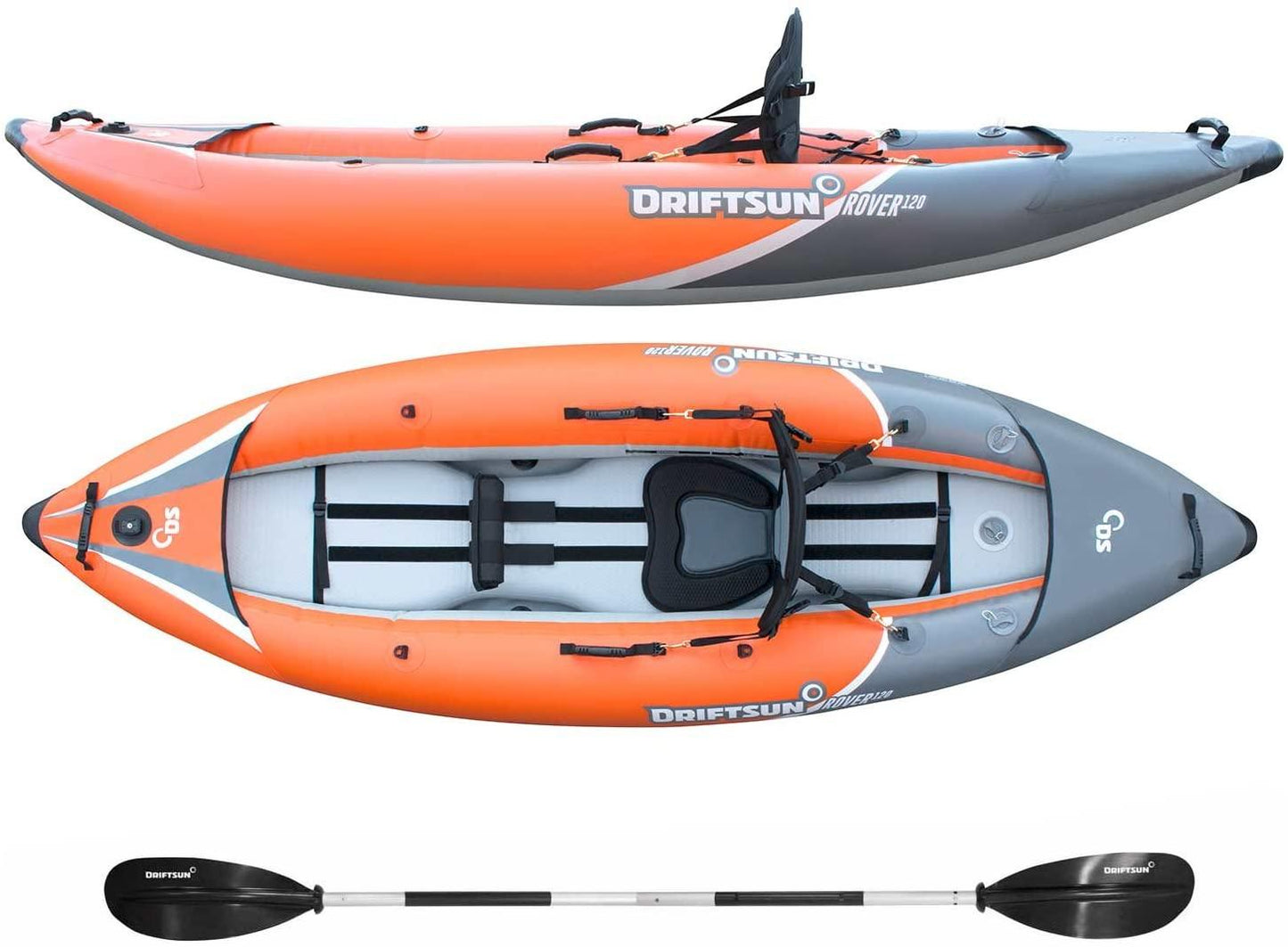 Rover 120/220 Inflatable Tandem White - Water Kayak with High Pressure Floor and EVA Padded Seats with High Back Support, Includes Action Cam Mount, Aluminum Paddles, Pump and MoreQuantumX Chargers