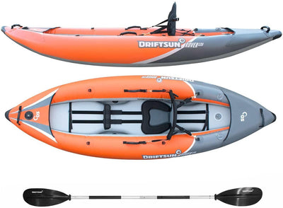 Rover 120/220 Inflatable Tandem White - Water Kayak with High Pressure Floor and EVA Padded Seats with High Back Support, Includes Action Cam Mount, Aluminum Paddles, Pump and MoreQuantumX Chargers