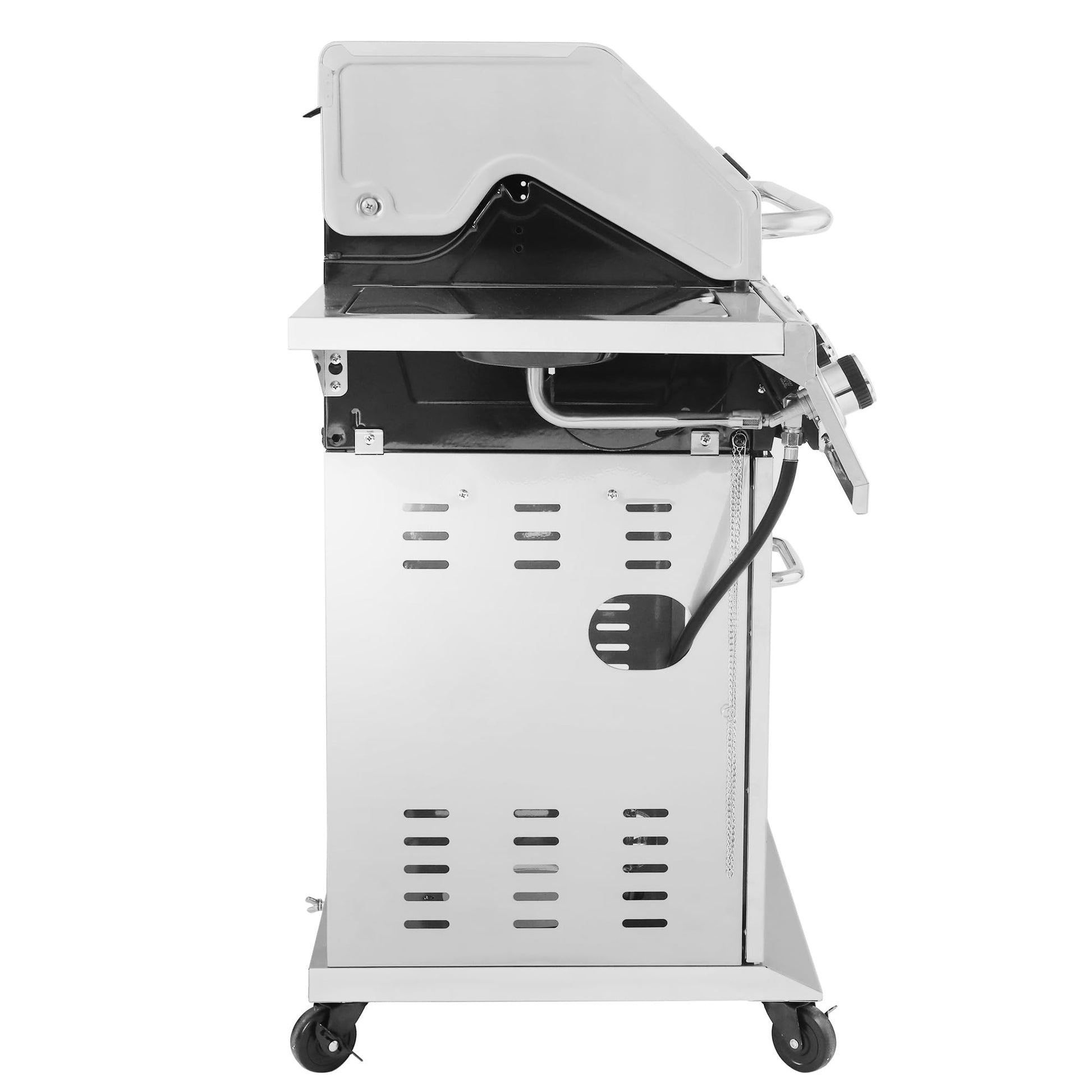 Stainless Steel Gas Grill, Premier 6 - Burner Propane Grill with Sear Burner and Side Burner, 74,000 BTU, Cabinet Style, Outdoor BBQ Party Grill, SilverQuantumX Chargers