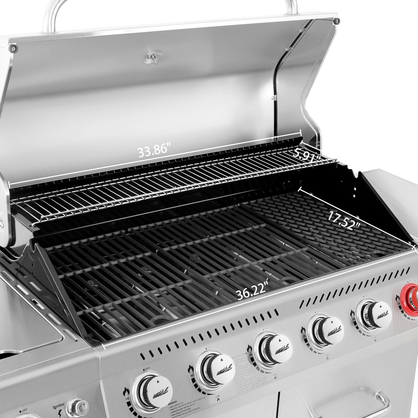 Stainless Steel Gas Grill, Premier 6 - Burner Propane Grill with Sear Burner and Side Burner, 74,000 BTU, Cabinet Style, Outdoor BBQ Party Grill, SilverQuantumX Chargers