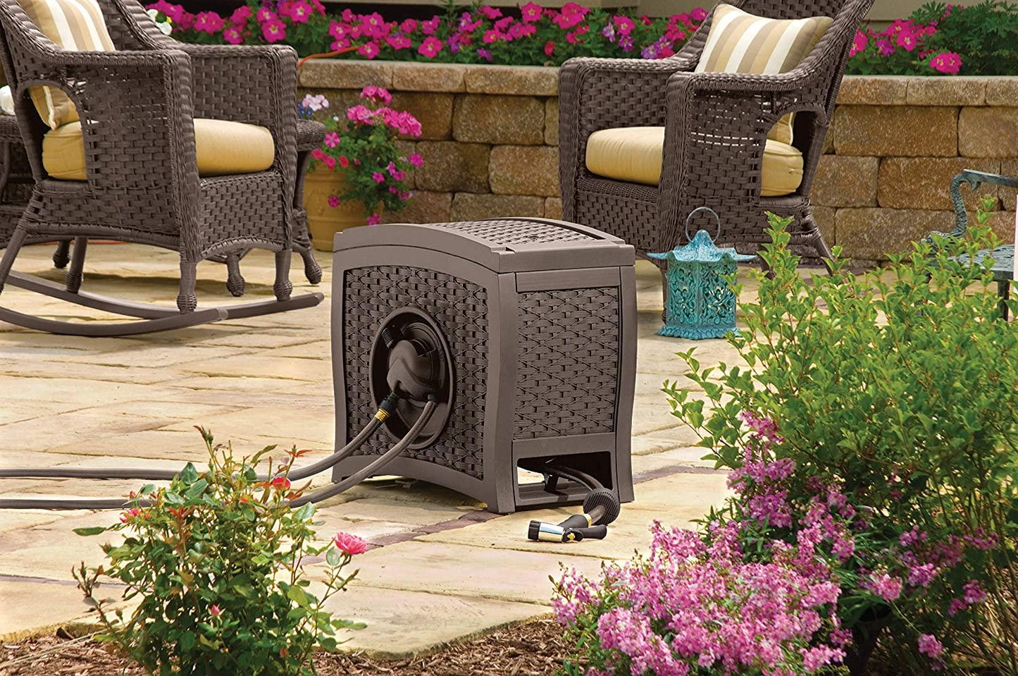 Wicker Garden Hose Reel Lightweight Portable Hands Free Water Powered Retractable Hose ReelQuantumX Chargers